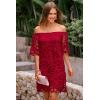 imagePRETTYGARDEN Womens Summer Off Shoulder Vintage Floral Lace Flare Short Sleeve Loose Elegant Mini DressWine Red