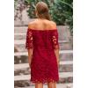 imagePRETTYGARDEN Womens Summer Off Shoulder Vintage Floral Lace Flare Short Sleeve Loose Elegant Mini DressWine Red