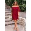 imagePRETTYGARDEN Womens Summer Off Shoulder Vintage Floral Lace Flare Short Sleeve Loose Elegant Mini DressWine Red
