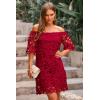 imagePRETTYGARDEN Womens Summer Off Shoulder Vintage Floral Lace Flare Short Sleeve Loose Elegant Mini DressWine Red