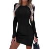 imagePRETTYGARDEN Womens 2024 Fall Bodycon Mini Dresses Casual Long Sleeve Solid Color Short Tight Ladies Party Club Fashion DressBlack