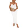 imagePRETTYGARDEN Womens Bodycon Long Dresses Summer Strapless Tube Twist Knot Front Ribbed Knit Maxi Cocktail Dress with SlitBeige White