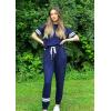 imagePRETTYGARDEN Women Summer Two Piece Outfits Striped Short Sleeve Pullover and Long Pants Tracksuit Travel Pajama Lounge SetNavy