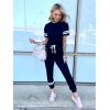imagePRETTYGARDEN Women Summer Two Piece Outfits Striped Short Sleeve Pullover and Long Pants Tracksuit Travel Pajama Lounge SetNavy