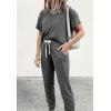 imagePRETTYGARDEN Women Summer Two Piece Outfits Striped Short Sleeve Pullover and Long Pants Tracksuit Travel Pajama Lounge SetSolid Dark Grey