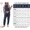 imagePRETTYGARDEN Women Summer Two Piece Outfits Striped Short Sleeve Pullover and Long Pants Tracksuit Travel Pajama Lounge SetZdark Blue