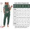 imagePRETTYGARDEN Women Summer Two Piece Outfits Striped Short Sleeve Pullover and Long Pants Tracksuit Travel Pajama Lounge SetZdark Green