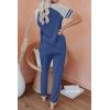imagePRETTYGARDEN Women Summer Two Piece Outfits Striped Short Sleeve Pullover and Long Pants Tracksuit Travel Pajama Lounge SetZgrey Blue