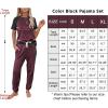 imagePRETTYGARDEN Women Summer Two Piece Outfits Striped Short Sleeve Pullover and Long Pants Tracksuit Travel Pajama Lounge SetZwine Red