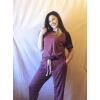 imagePRETTYGARDEN Women Summer Two Piece Outfits Striped Short Sleeve Pullover and Long Pants Tracksuit Travel Pajama Lounge SetZwine Red