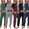 imagePRETTYGARDEN Women Summer Two Piece Outfits Striped Short Sleeve Pullover and Long Pants Tracksuit Travel Pajama Lounge SetZwine Red
