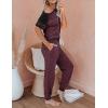 imagePRETTYGARDEN Women Summer Two Piece Outfits Striped Short Sleeve Pullover and Long Pants Tracksuit Travel Pajama Lounge SetZwine Red