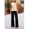 imagePRETTYGARDEN Womens 2 Piece Outfits Knit Loungewear High Low Pullover Tops and Wide Leg Pants Casual Sweater Sets TracksuitsApricot Black