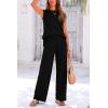 imagePRETTYGARDEN Womens 2 Piece Outfits Knit Loungewear High Low Pullover Tops and Wide Leg Pants Casual Sweater Sets TracksuitsBlack