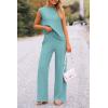 imagePRETTYGARDEN Womens 2 Piece Outfits Knit Loungewear High Low Pullover Tops and Wide Leg Pants Casual Sweater Sets TracksuitsBlue Green