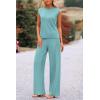 imagePRETTYGARDEN Womens 2 Piece Outfits Knit Loungewear High Low Pullover Tops and Wide Leg Pants Casual Sweater Sets TracksuitsBlue Green