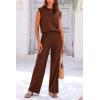 imagePRETTYGARDEN Womens 2 Piece Outfits Knit Loungewear High Low Pullover Tops and Wide Leg Pants Casual Sweater Sets TracksuitsCoffee