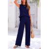 imagePRETTYGARDEN Womens 2 Piece Outfits Knit Loungewear High Low Pullover Tops and Wide Leg Pants Casual Sweater Sets TracksuitsDark Blue
