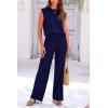 imagePRETTYGARDEN Womens 2 Piece Outfits Knit Loungewear High Low Pullover Tops and Wide Leg Pants Casual Sweater Sets TracksuitsDark Blue