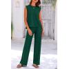 imagePRETTYGARDEN Womens 2 Piece Outfits Knit Loungewear High Low Pullover Tops and Wide Leg Pants Casual Sweater Sets TracksuitsDark Green