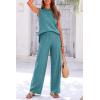 imagePRETTYGARDEN Womens 2 Piece Outfits Knit Loungewear High Low Pullover Tops and Wide Leg Pants Casual Sweater Sets TracksuitsLake Blue