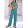 imagePRETTYGARDEN Womens 2 Piece Outfits Knit Loungewear High Low Pullover Tops and Wide Leg Pants Casual Sweater Sets TracksuitsLake Blue