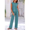imagePRETTYGARDEN Womens 2 Piece Outfits Knit Loungewear High Low Pullover Tops and Wide Leg Pants Casual Sweater Sets TracksuitsLake Blue