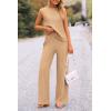 imagePRETTYGARDEN Womens 2 Piece Outfits Knit Loungewear High Low Pullover Tops and Wide Leg Pants Casual Sweater Sets TracksuitsLight Camel
