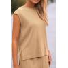 imagePRETTYGARDEN Womens 2 Piece Outfits Knit Loungewear High Low Pullover Tops and Wide Leg Pants Casual Sweater Sets TracksuitsLight Camel