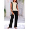 imagePRETTYGARDEN Womens 2 Piece Outfits Knit Loungewear High Low Pullover Tops and Wide Leg Pants Casual Sweater Sets TracksuitsStriped Apricot Black