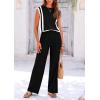 imagePRETTYGARDEN Womens 2 Piece Outfits Knit Loungewear High Low Pullover Tops and Wide Leg Pants Casual Sweater Sets TracksuitsStriped Black White