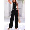 imagePRETTYGARDEN Womens 2 Piece Outfits Knit Loungewear High Low Pullover Tops and Wide Leg Pants Casual Sweater Sets TracksuitsStriped Black White