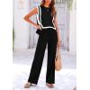 imagePRETTYGARDEN Womens 2 Piece Outfits Knit Loungewear High Low Pullover Tops and Wide Leg Pants Casual Sweater Sets TracksuitsStriped Black White