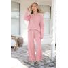 imagePRETTYGARDEN Womens 2 Piece Tracksuit Outfits 2024 Fall Knit Sweater And Wide Leg Pants Sweatsuit Lounge SetsPink