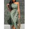 imagePRETTYGARDEN Womens 2024 Summer Ruched Bodycon Dress Sleeveless One Shoulder Wrap Satin Belted Cocktail Midi DressArmy Green