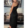 imagePRETTYGARDEN Womens 2024 Summer Ruched Bodycon Dress Sleeveless One Shoulder Wrap Satin Belted Cocktail Midi DressBlack