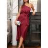 imagePRETTYGARDEN Womens 2024 Summer Ruched Bodycon Dress Sleeveless One Shoulder Wrap Satin Belted Cocktail Midi DressDark Red