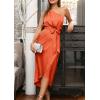 imagePRETTYGARDEN Womens 2024 Summer Ruched Bodycon Dress Sleeveless One Shoulder Wrap Satin Belted Cocktail Midi DressOrange