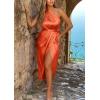 imagePRETTYGARDEN Womens 2024 Summer Ruched Bodycon Dress Sleeveless One Shoulder Wrap Satin Belted Cocktail Midi DressOrange