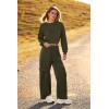 imagePRETTYGARDEN Womens Fall 2 Piece Outfits Sweatsuits Sets Long Sleeve Crop Tops Sweatshirt Wide Leg Cargo Pants with PocketsArmy Green
