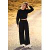 imagePRETTYGARDEN Womens Fall 2 Piece Outfits Sweatsuits Sets Long Sleeve Crop Tops Sweatshirt Wide Leg Cargo Pants with PocketsBlack