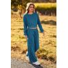 imagePRETTYGARDEN Womens Fall 2 Piece Outfits Sweatsuits Sets Long Sleeve Crop Tops Sweatshirt Wide Leg Cargo Pants with PocketsDark Blue