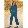 imagePRETTYGARDEN Womens Fall 2 Piece Outfits Sweatsuits Sets Long Sleeve Crop Tops Sweatshirt Wide Leg Cargo Pants with PocketsDark Blue