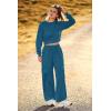 imagePRETTYGARDEN Womens Fall 2 Piece Outfits Sweatsuits Sets Long Sleeve Crop Tops Sweatshirt Wide Leg Cargo Pants with PocketsDark Blue