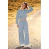 imagePRETTYGARDEN Womens Fall 2 Piece Outfits Sweatsuits Sets Long Sleeve Crop Tops Sweatshirt Wide Leg Cargo Pants with PocketsGrey Blue