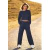 imagePRETTYGARDEN Womens Fall 2 Piece Outfits Sweatsuits Sets Long Sleeve Crop Tops Sweatshirt Wide Leg Cargo Pants with PocketsNavy