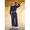 imagePRETTYGARDEN Womens Fall 2 Piece Outfits Sweatsuits Sets Long Sleeve Crop Tops Sweatshirt Wide Leg Cargo Pants with PocketsNavy