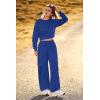 imagePRETTYGARDEN Womens Fall 2 Piece Outfits Sweatsuits Sets Long Sleeve Crop Tops Sweatshirt Wide Leg Cargo Pants with PocketsRoyal Blue