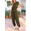 imagePRETTYGARDEN Womens Summer 2 Piece Tracksuit Outfit Casual Cap Sleeve Tops High Waist Pants Set LoungewearArmy Green