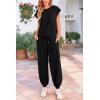 imagePRETTYGARDEN Womens Summer 2 Piece Tracksuit Outfit Casual Cap Sleeve Tops High Waist Pants Set LoungewearBlack
